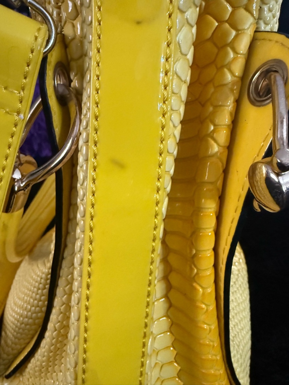Haiying Snider Bright Yellow Snake Embossed Faux Leather Satchel Shoulder Bag - Picture 10 of 14